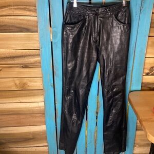 Vintage Berman’s black leather pants modern size 6 or small (tag 12) inseam 32